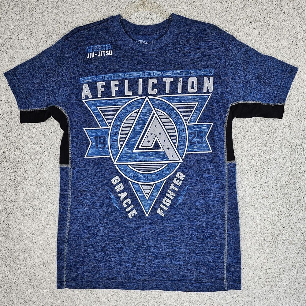 Affliction Shirt Mens Medium Gracie Fighter‎ Jiu-Jitsu MMA Blue
